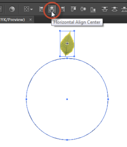 Select the circle and your shape and choose Horizontal Align Center